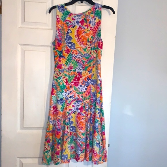 Ralph Lauren Yellow Multicolor Paisley Floral Print Fit & Flare Midi Dress - Picture 3 of 10